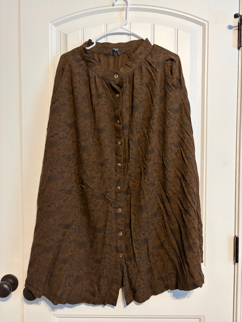 Brown Button-Front Patterned Midi Skirt